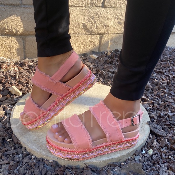 Pink Denim Flatform Footbed Platform Sandals - Picture 6 of 6